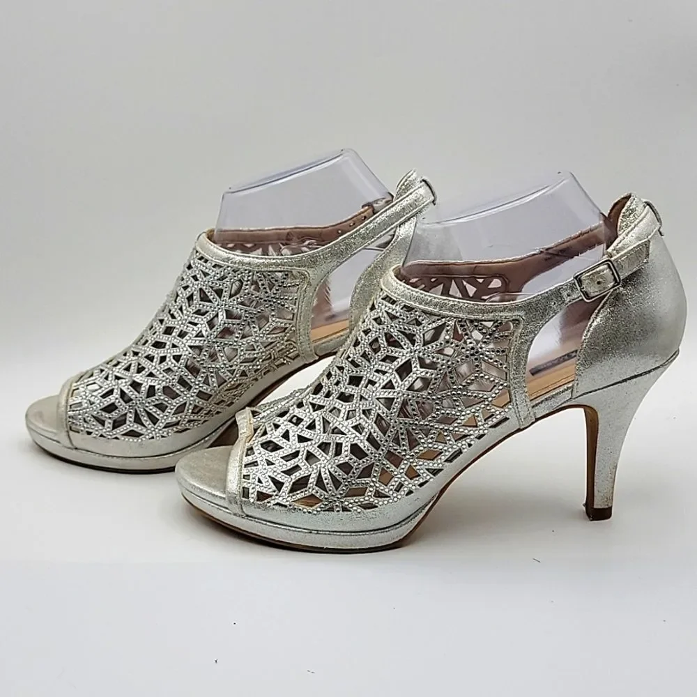 Like NEW Alex Marie Silver Metallic Heels with Rhinestones. SIZE‎ 9M. S905 - Picture 4 of 8